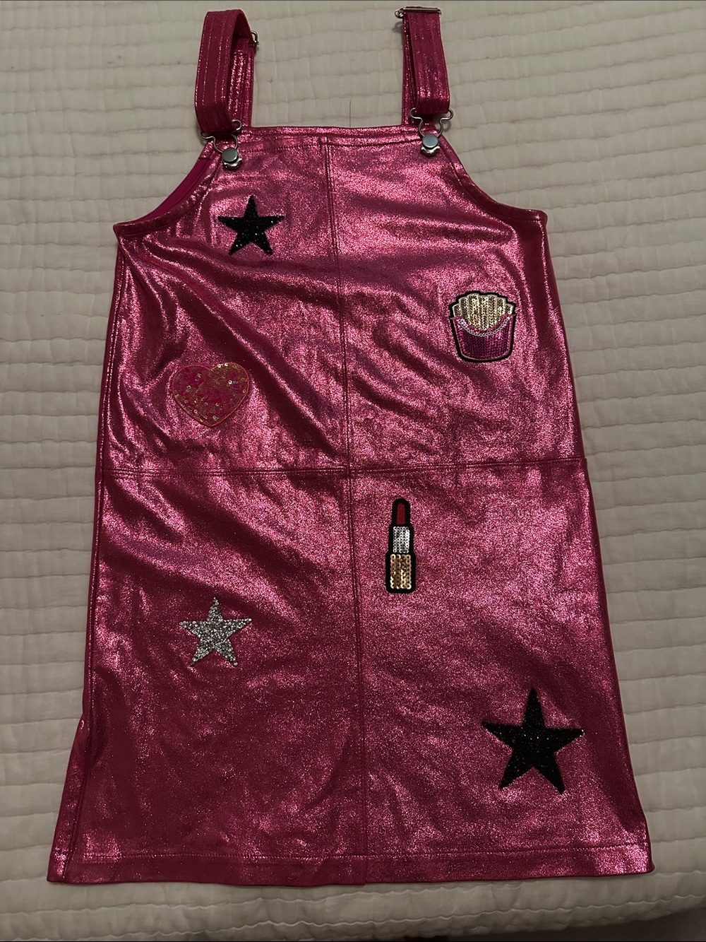 MIA Shimmery Hot Pink Patch Overall Dress for Girls